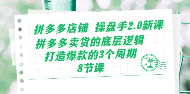 拼多多店铺操盘手2.0新课，拼多多卖货的底层逻辑，打造爆款的3个周期（8节）-365资源网