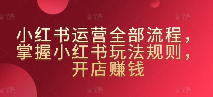 小红书运营全部流程，掌握小红书玩法规则，开店赚钱-365资源网