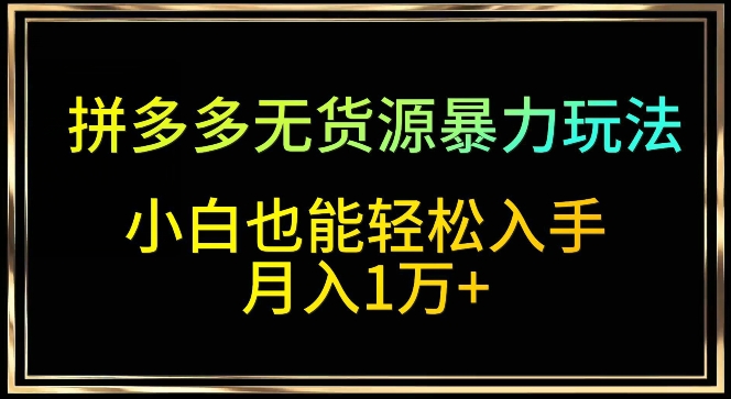 拼多多无货源暴力玩法，全程干货，小白也能轻松入手，月入1万+-365资源网