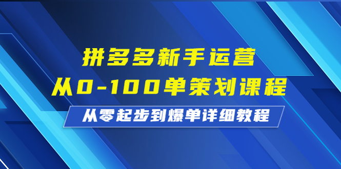 拼多多新手运营从0-100单策划课程，从零起步到爆单详细教程-365资源网