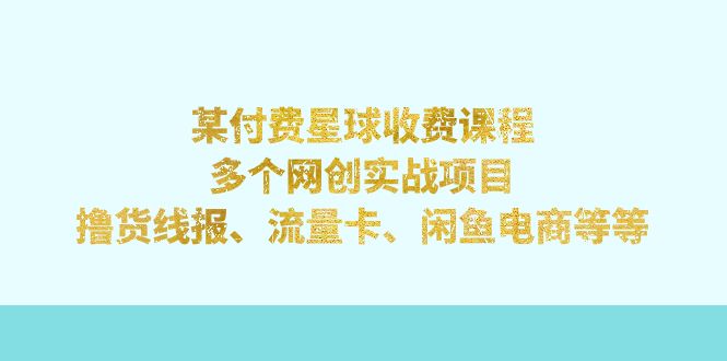 某付费星球课程：多个网创实战项目，撸货线报、流量卡、闲鱼电商等等-365资源网