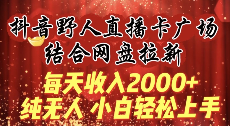 每天收入2000+，抖音野人直播卡广场，结合网盘拉新，纯无人，小白轻松上手-365资源网