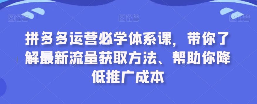 拼多多运营必学体系课，带你了解最新流量获取方法、帮助你降低推广成本-365资源网