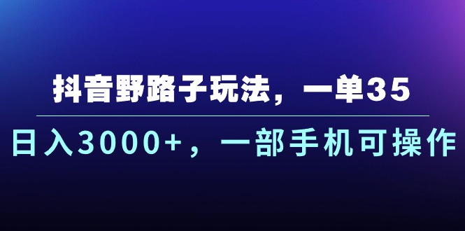 抖音野路子玩法，一单35.日入3000+，一部手机可操作-365资源网