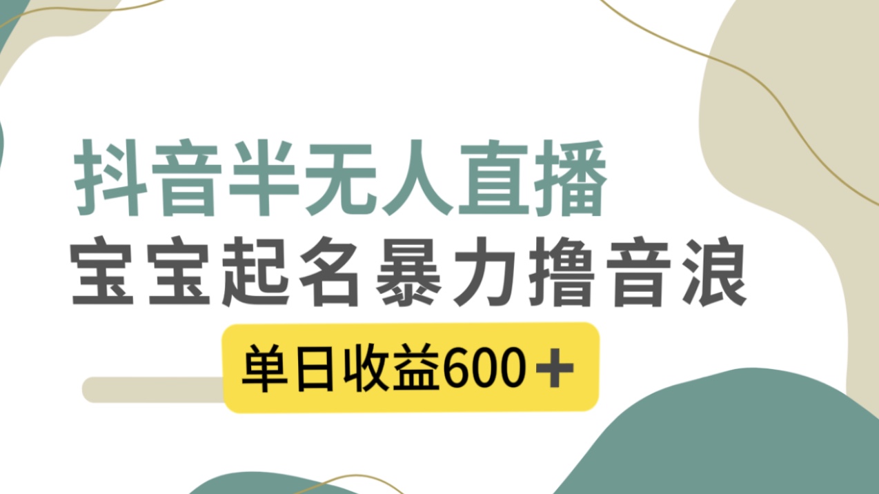 抖音半无人直播，宝宝起名，暴力撸音浪，单日收益600+-365资源网