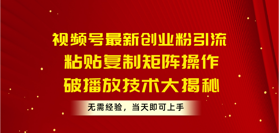 （10803期）视频号最新创业粉引流，粘贴复制矩阵操作，破播放技术大揭秘，无需经验…-365资源网