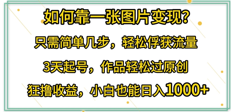 如何靠一张图片变现?只需简单几步，轻松俘获流量，3天起号，作品轻松过原创-365资源网