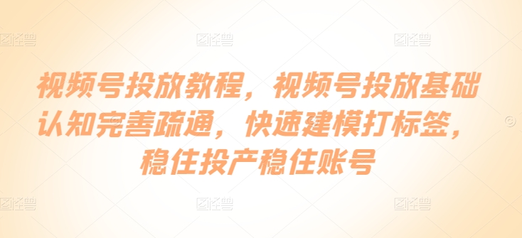 视频号投放教程，​视频号投放基础认知完善疏通，快速建模打标签，稳住投产稳住账号-365资源网