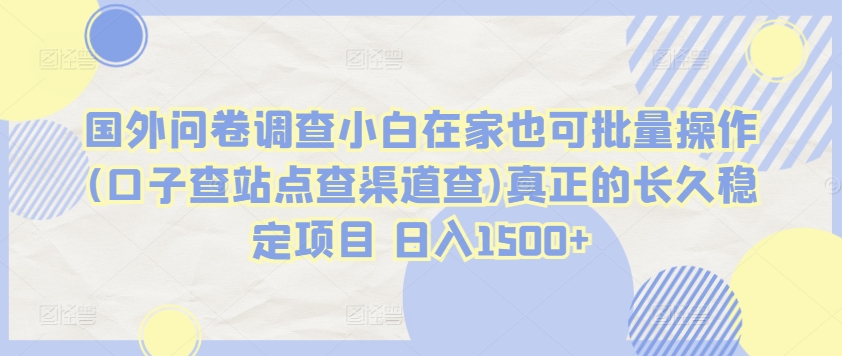 国外问卷调查小白在家也可批量操作(口子查站点查渠道查)真正的长久稳定项目 日入1500+-365资源网