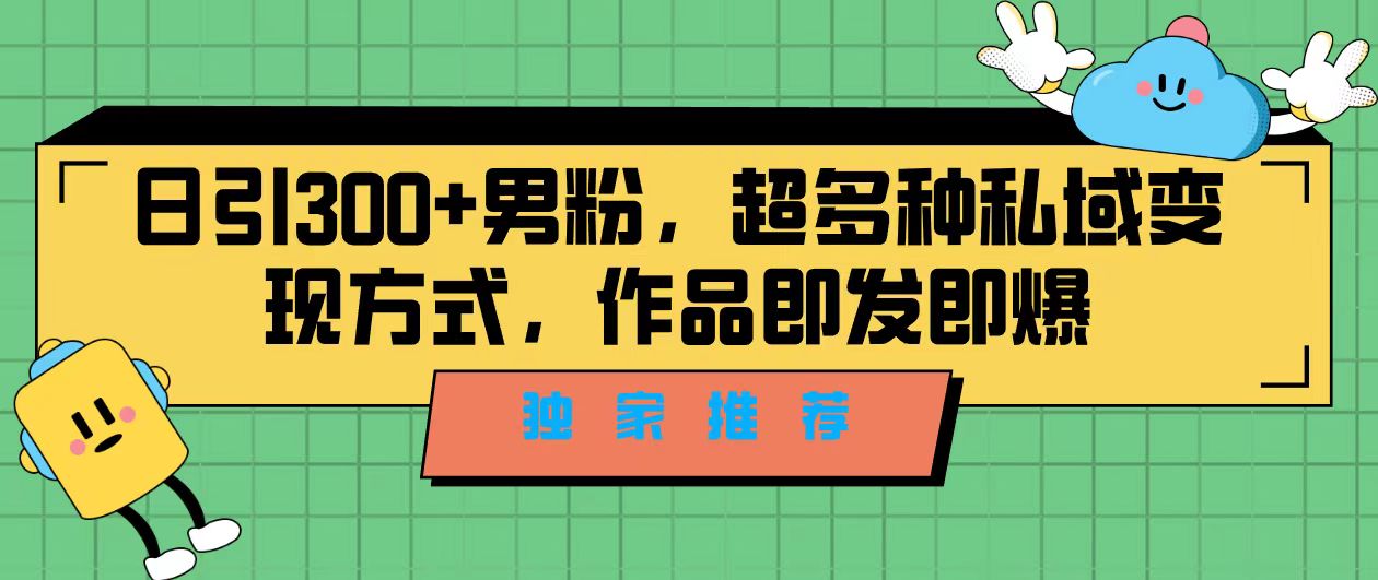 独家推荐！日引300+男粉，超多种私域变现方式，作品即发即报-365资源网