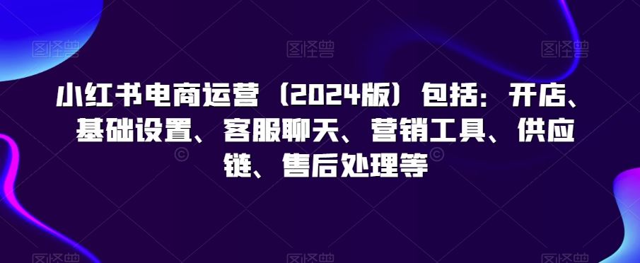 小红书电商运营（2024版）包括：开店、基础设置、客服聊天、营销工具、供应链、售后处理等-365资源网