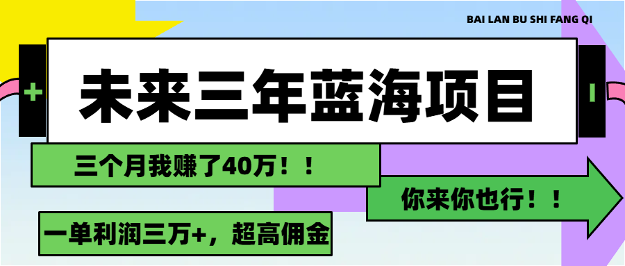 未来三年，蓝海赛道，月入3万+-365资源网