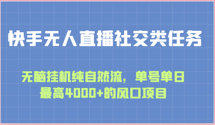 快手无人直播社交类任务：无脑挂机纯自然流，单号单日最高4000+的风口项目-365资源网