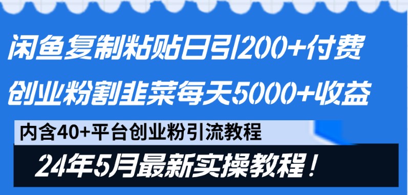 闲鱼复制粘贴日引200+付费创业粉，24年5月最新方法！割韭菜日稳定5000+收益-365资源网