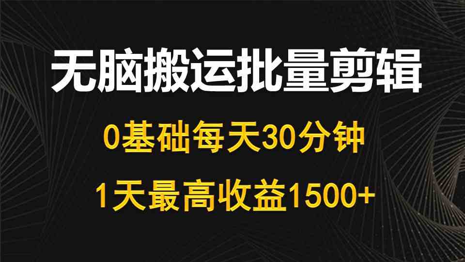 （10008期）每天30分钟，0基础无脑搬运批量剪辑，1天最高收益1500+-365资源网