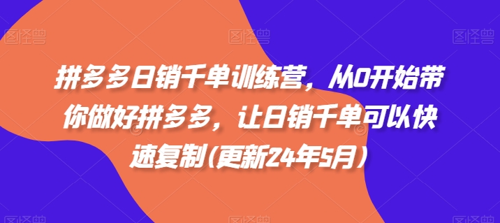 拼多多日销千单训练营，从0开始带你做好拼多多，让日销千单可以快速复制(更新24年5月)-365资源网