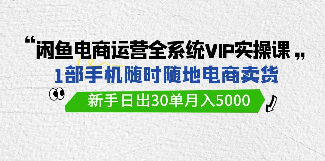 闲鱼电商运营全系统VIP实战课，1部手机随时随地卖货，新手日出30单月入5000-365资源网