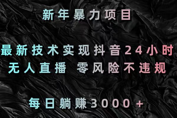 新年暴力项目，最新技术实现抖音24小时无人直播 零风险不违规 每日躺赚3000-365资源网