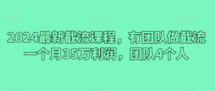 2024最新截流课程，有团队做截流一个月35万利润，团队4个人-365资源网