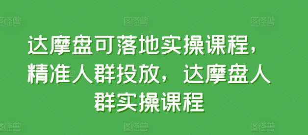 达摩盘可落地实操课程，精准人群投放，达摩盘人群实操课程-365资源网